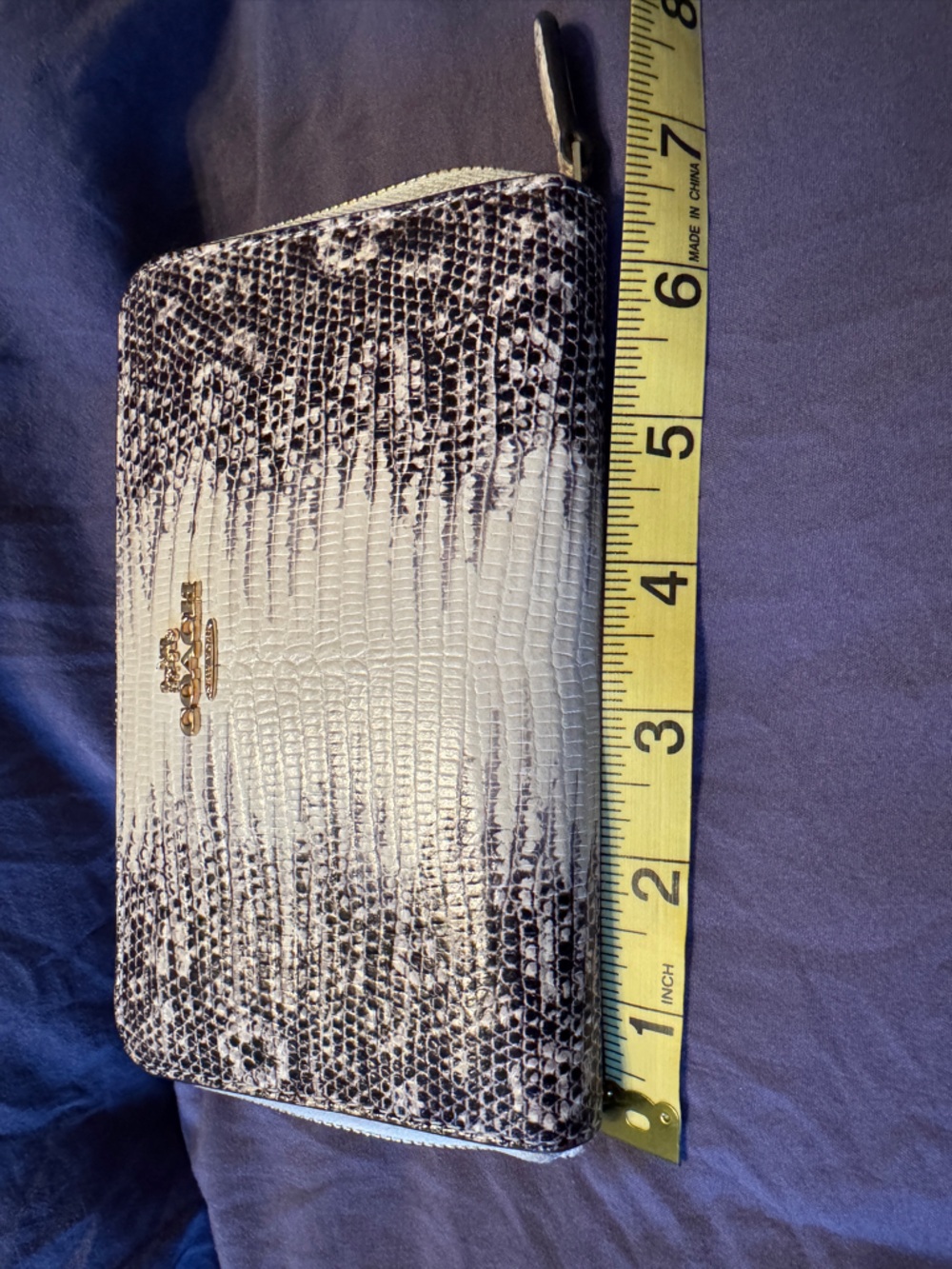 Coach Lizard-Print Continental Wallet in White and Black
